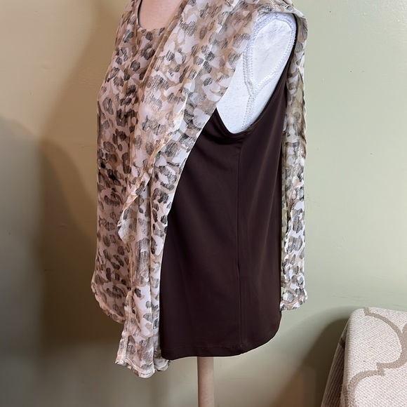 Chico's Brown Asymmetrical Jayma Poncho in Desert Animal Beige, size medium - Picture 13 of 15